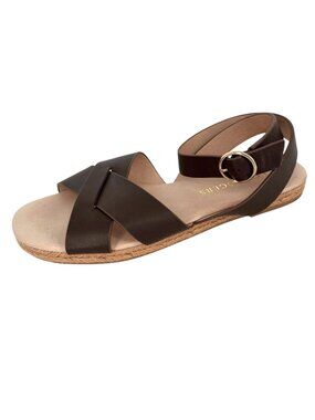 Jack Rogers Sloan Brown Leather Crisscross Espadrille Ankle Wrap Sandals Size 9